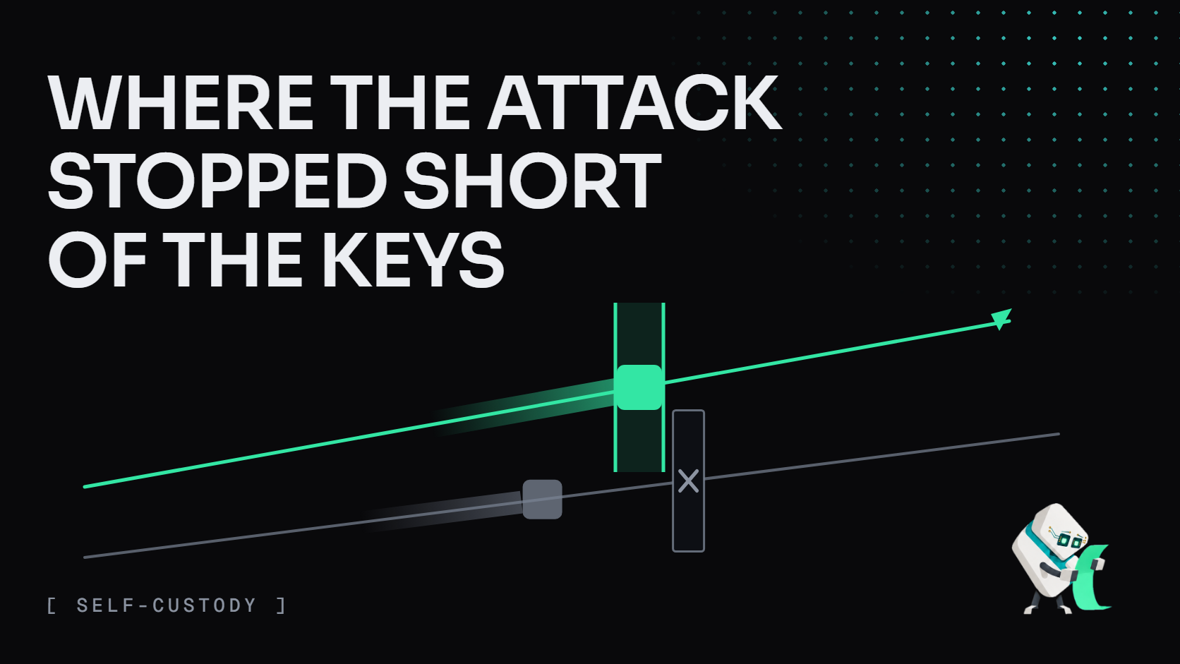 Cover: WHERE THE ATTACK STOPPED SHORT OF THE KEYS. A gray path halts at a closed gate while a green path passes an open window; Tess reads a receipt, lower right.
